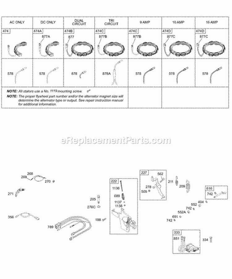 Alternator Controls Diagram and Parts List for 461707-0149-E1  Briggs and Stratton Engine